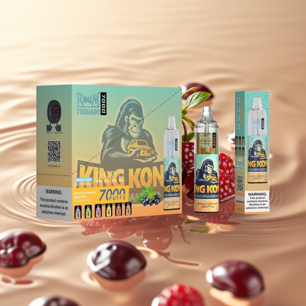 Fumot Tornado 7000 Пуфове Еднократна вейп Черен боровинков ментол и 14 ML E-liquid