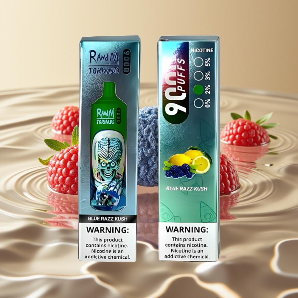 RandM Tornado 9000 Puffs 18 mL Син див елек (Blue Razz Kush)