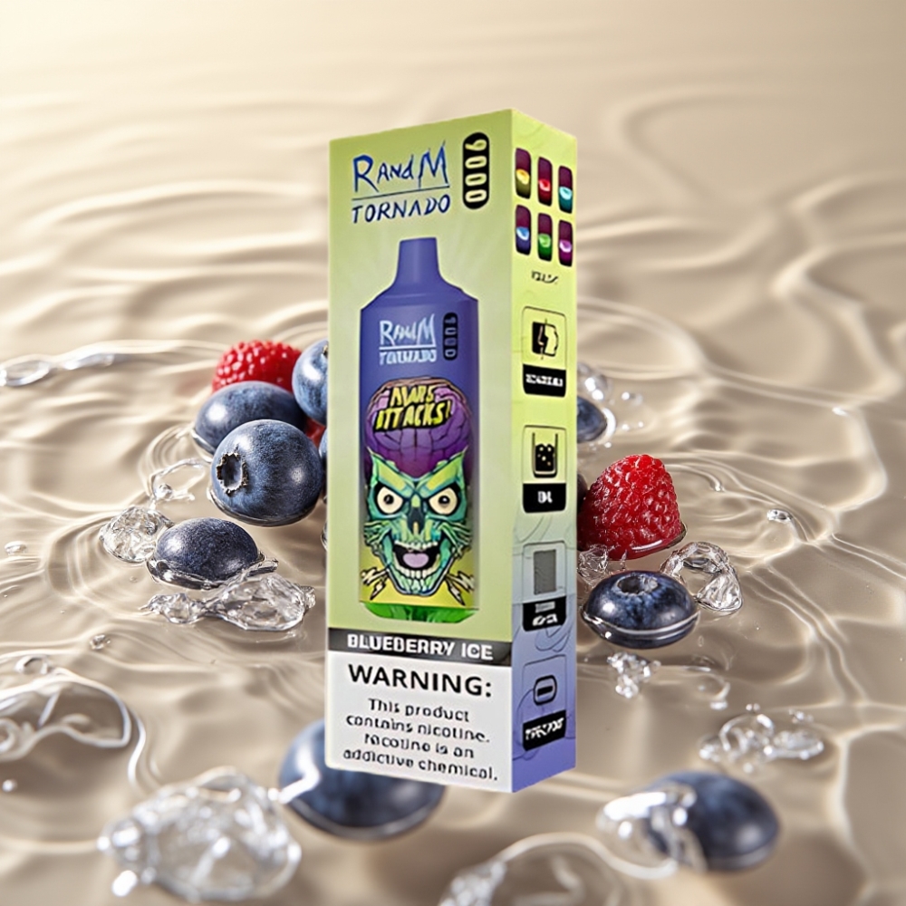 RandM Tornado 9000 Puffs 18 mL Мрежов Coil Синьа Боровинка Лед